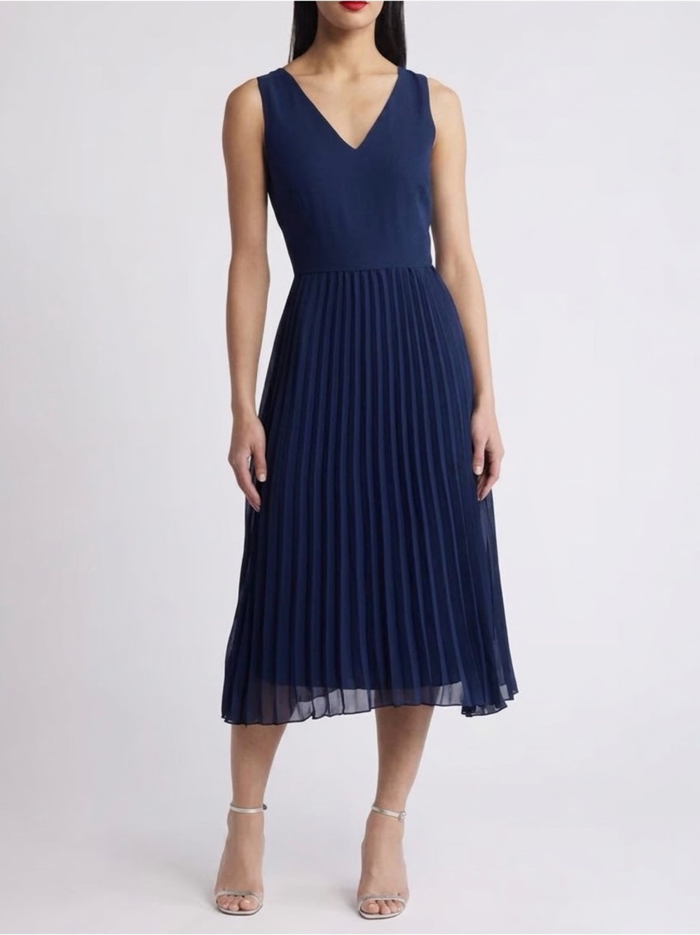 Sam Edelman Pleated Skirt Sleeveless Dress Navy Sz 4